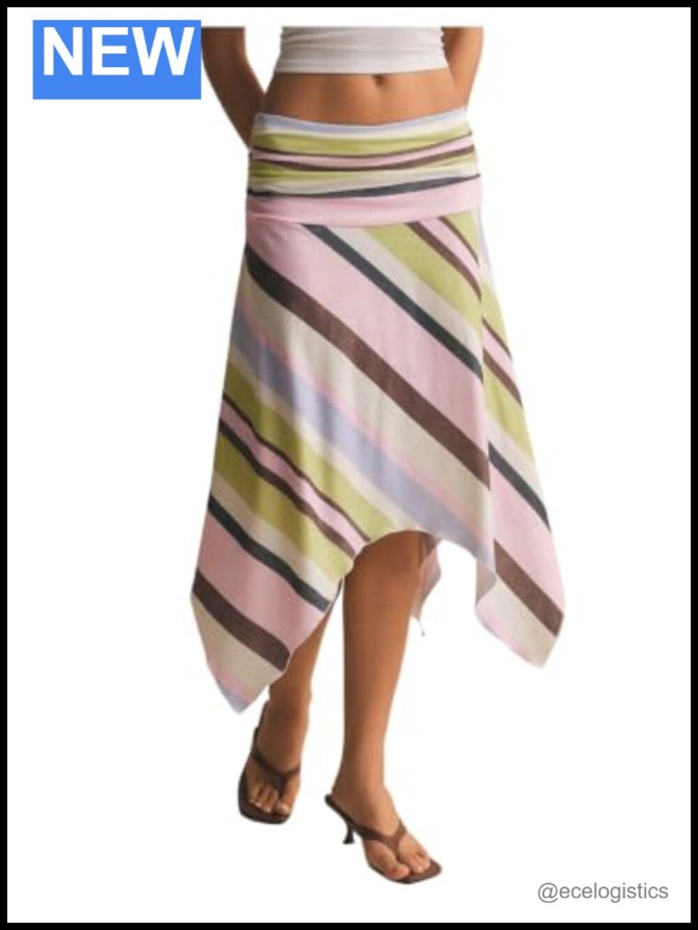Striped Asymmetrical Ruched Skirt, Loose Fit Knee Length, Resort Wear